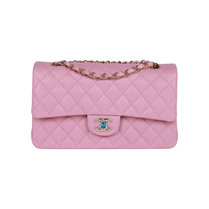 Chanel Classic Double Flap Bag Dark Pink Caviar Light Gold Hardware