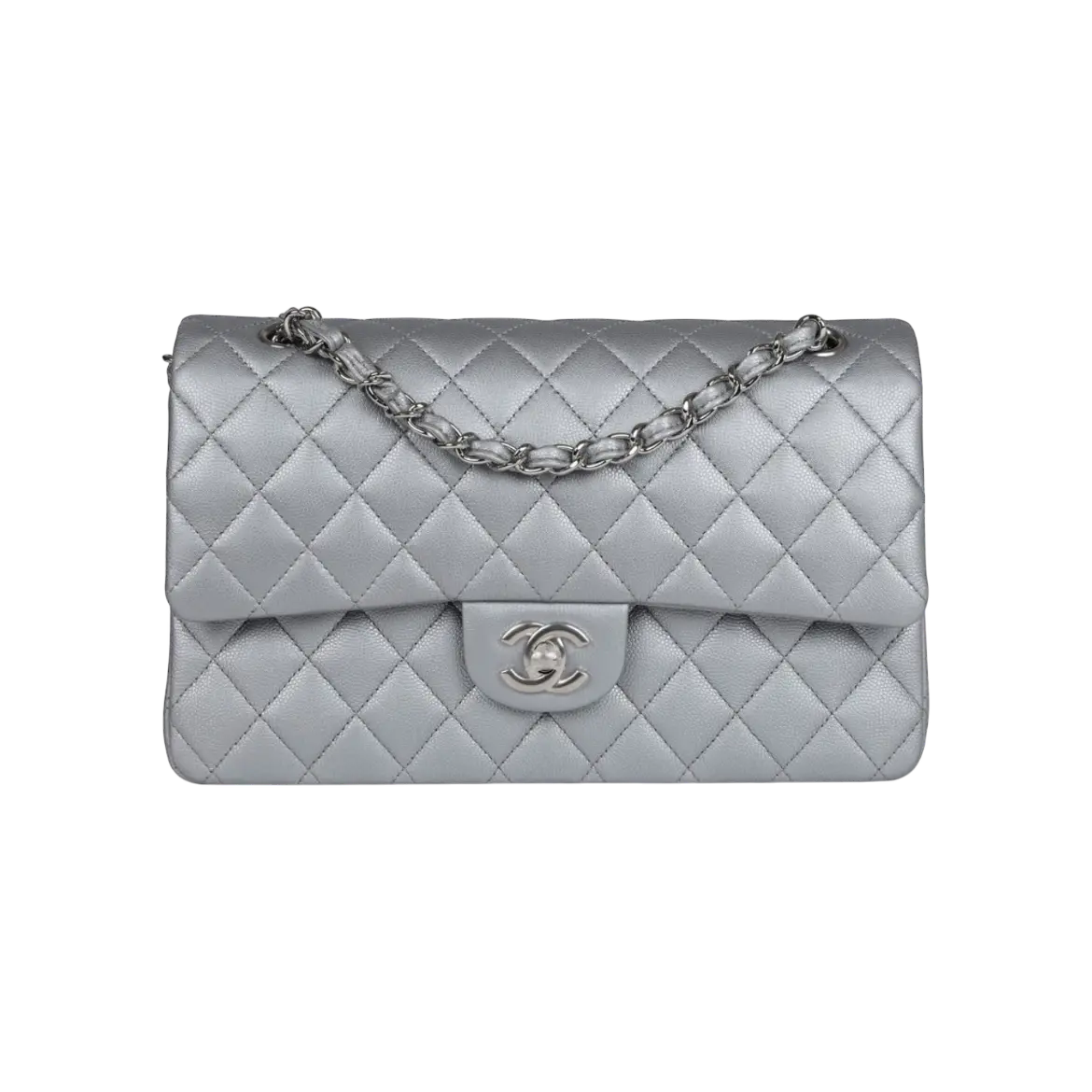 Chanel Classic Double Flap Silver Caviar Silver Hardware