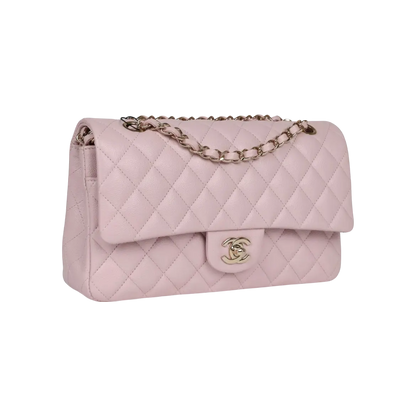 Chanel Classic Double Flap Bag Light Pink Lambskin Light Gold Hardware