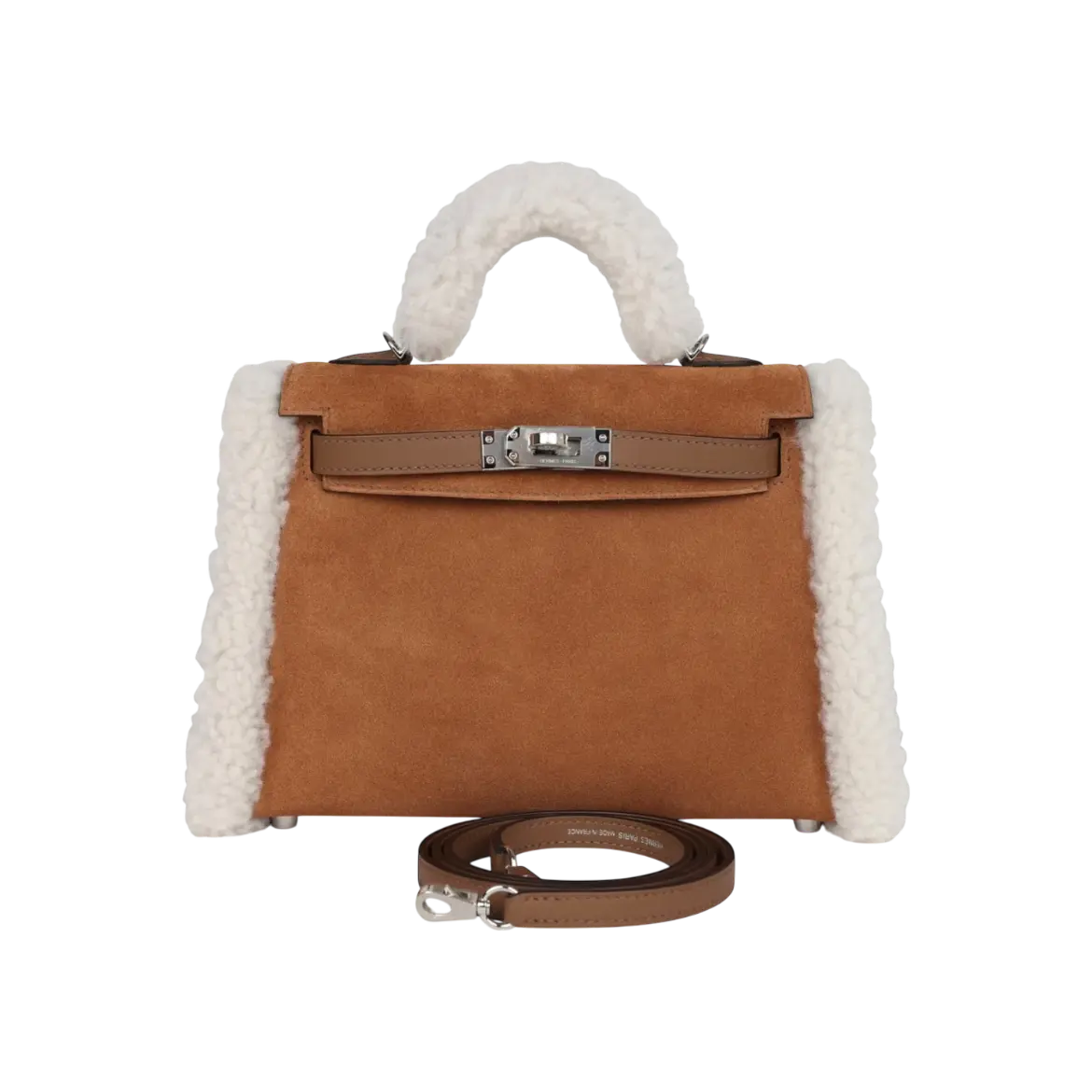 Hermès Mini Kelly Teddy Chamois Shearling / Swift Palladium Hardware
