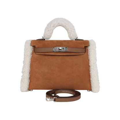 Hermès Mini Kelly Teddy Chamois Shearling / Swift Palladium Hardware