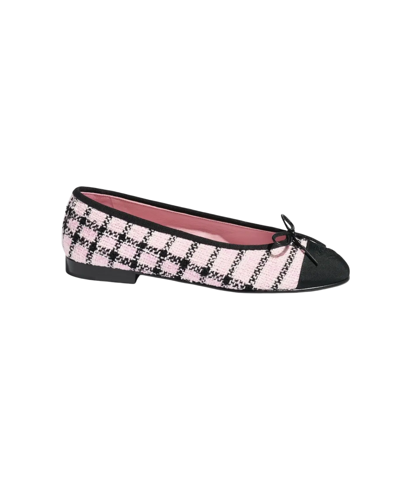 Chanel Ballet Flats Pink & Black Tweed / Grosgrain