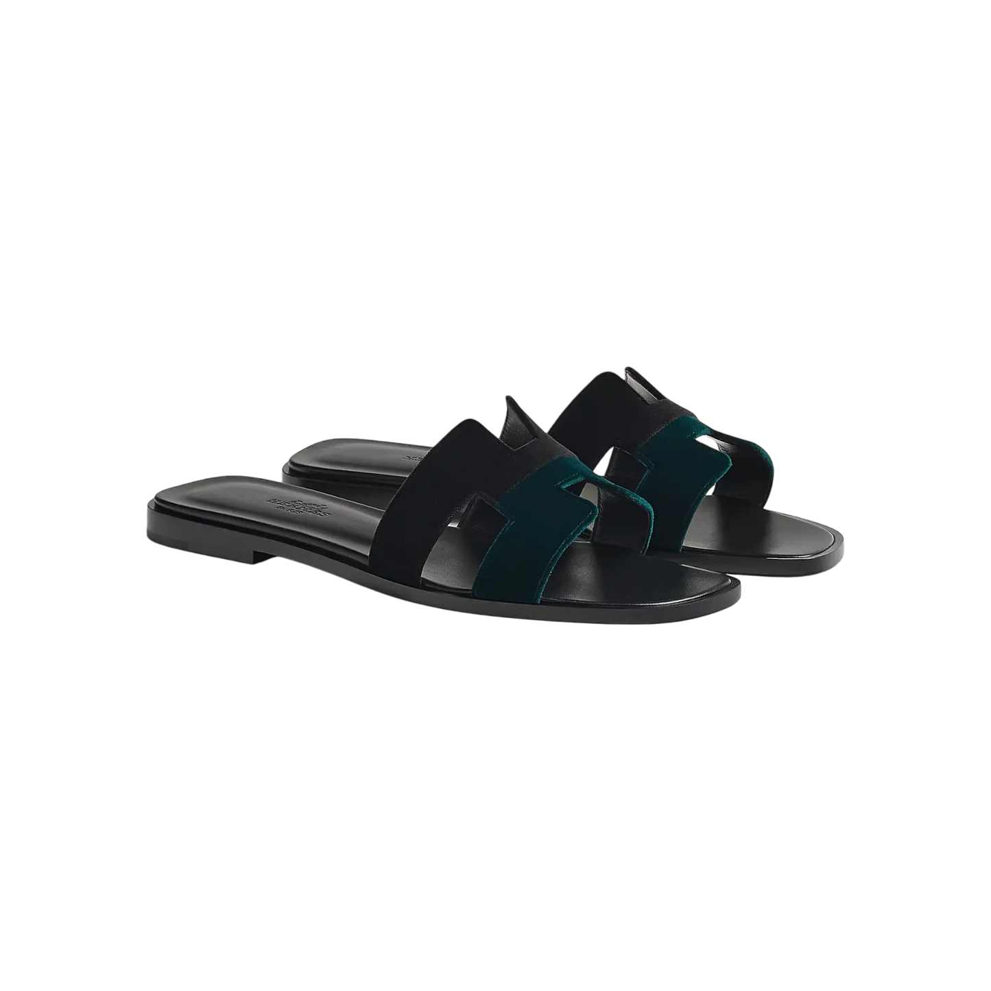 Hermes Oran Sandal Noir / Vert Mousse