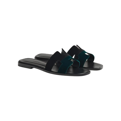 Hermes Oran Sandal Noir / Vert Mousse