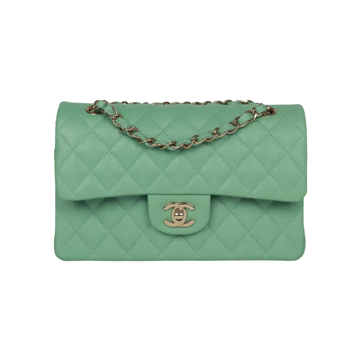 Chanel Classic Double Flap Green Caviar Light Gold Hardware