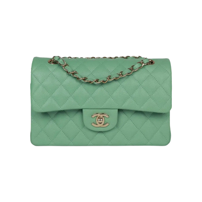 Chanel Classic Double Flap Green Caviar Light Gold Hardware
