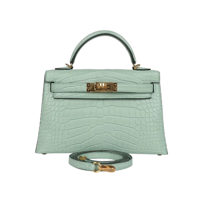 Hermès Mini Kelly Sellier Vert D'Eau Matte Alligator Gold Hardware