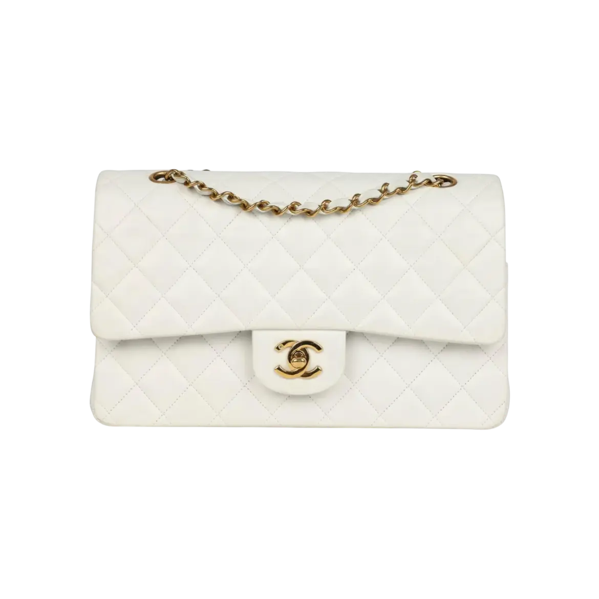 Chanel Classic Double Flap Bag White Lambskin Gold Hardware