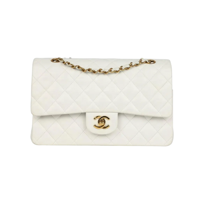 Chanel Classic Double Flap Bag White Lambskin Gold Hardware
