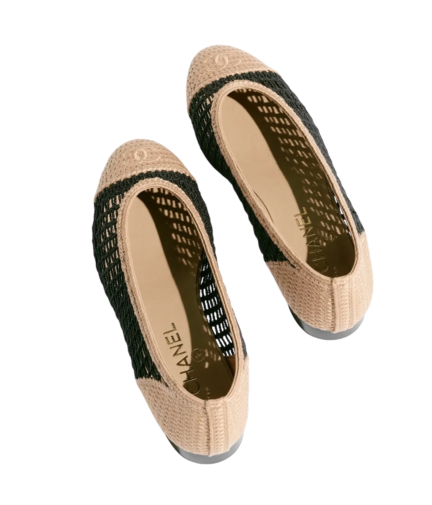 Chanel Ballet Flats Black & Beige Raffia