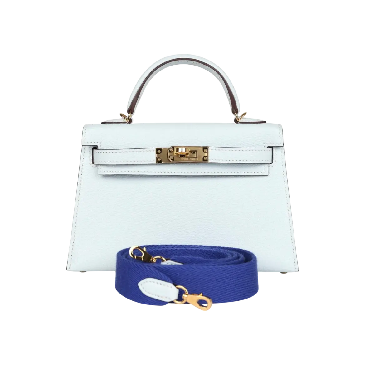 Hermès Mini Kelly Sellier Bleu Brume Chevre Gold Hardware