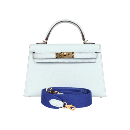 Hermès Mini Kelly Sellier Bleu Brume Chevre Gold Hardware
