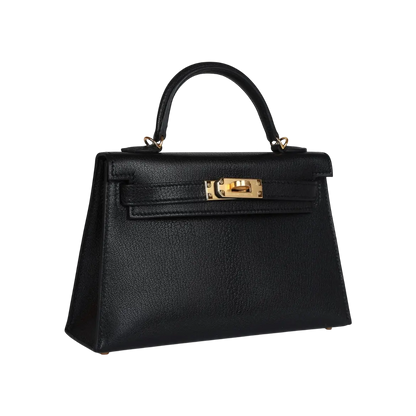 Hermès Mini Kelly Sellier Black Chevre Mysore Gold Hardware