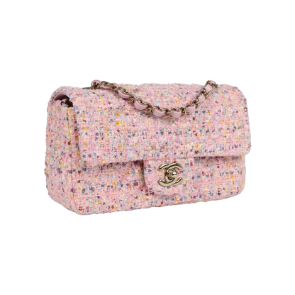 Chanel Mini Flap Bag Pink Tweed and Sequin Light Gold Hardware