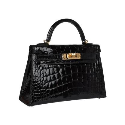 Hermès Mini Kelly Sellier Black Shiny Alligator Gold Hardware