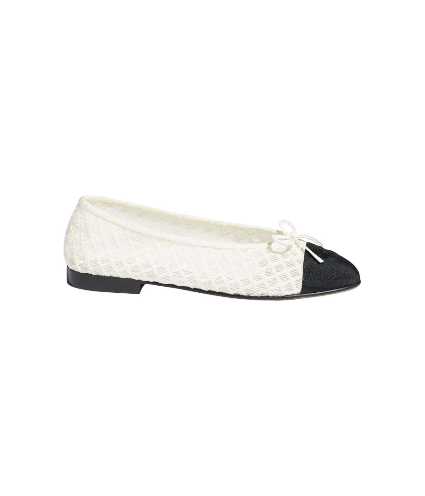 Chanel Ballet Flats White & Black Embroidery / Grosgrain