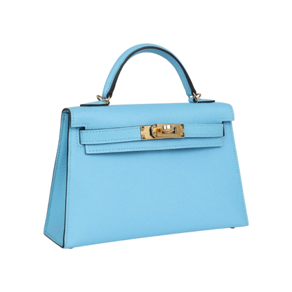 Hermès Mini Kelly Sellier Celeste Epsom Gold Hardware