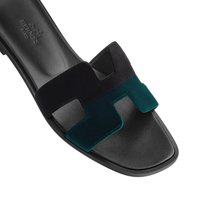 Hermes Oran Sandal Noir / Vert Mousse