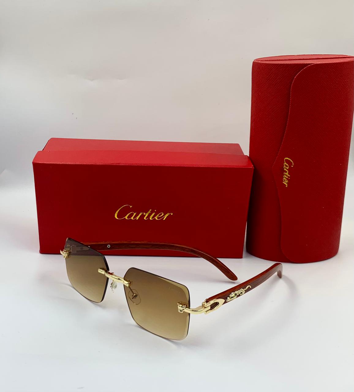 Cartier | Panthère de Cartier Rimless Sunglasses – Gold / Black