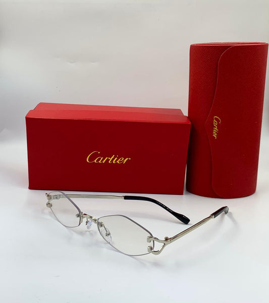 Cartier | C Decor Rimless Geometric Sunglasses – Silver / Grey Gradient