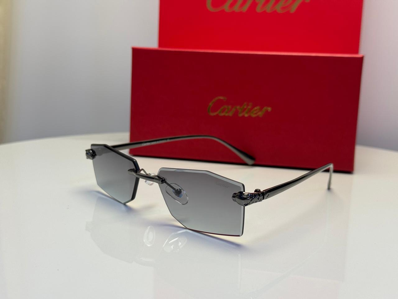 Cartier | Panthère de Cartier Rimless Sunglasses – Gold / Grey / Blue