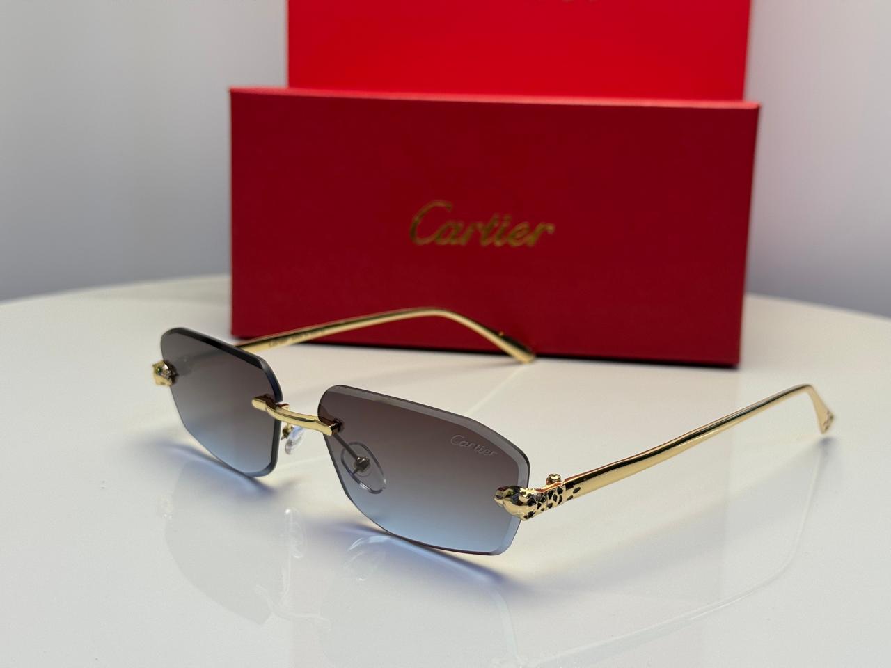 Cartier | Panthère de Cartier Rimless Sunglasses – Gold / Green