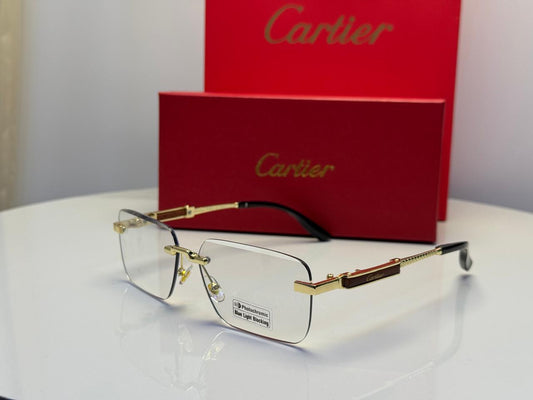 Cartier | Rimless Rectangular Wood Metal Eyeglasses – Black / Gold