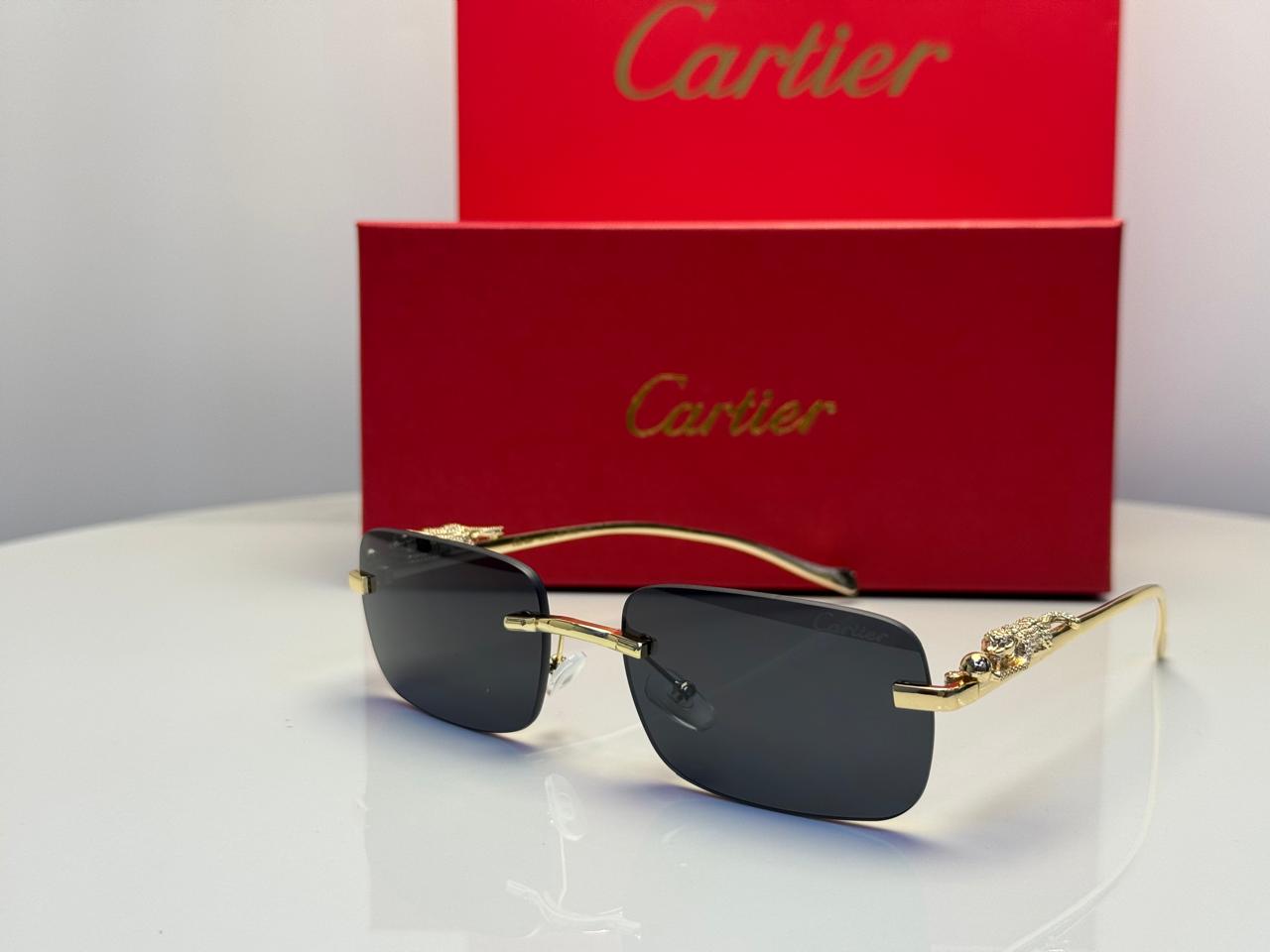 Cartier | C Decor Rectangular Wood Sunglasses – Gold / Grey