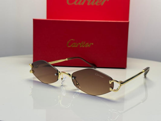 Cartier | C Decor Rimless Geometric Sunglasses – Silver / Green