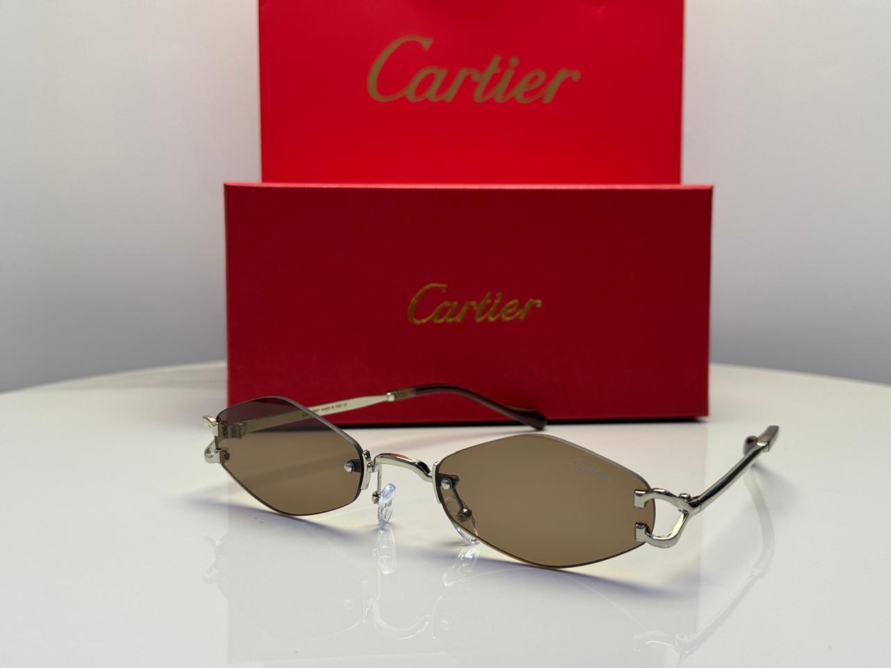 Cartier | C Decor Rimless Geometric Sunglasses – Silver / Purple