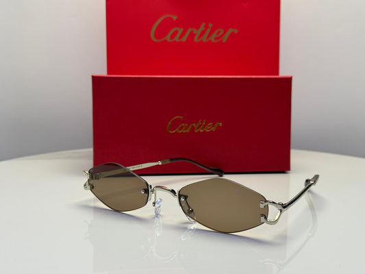 Cartier | C Decor Rimless Geometric Sunglasses – Silver / Purple