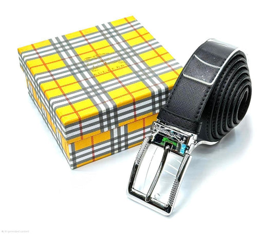 Burberry | Square Frame Buckle Textured Leather Belt – Black / Silver
