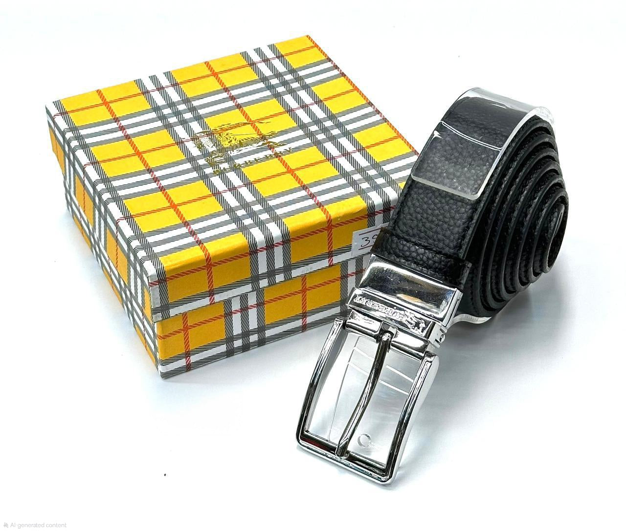 Burberry | Square Frame Buckle Leather Belt – Black / Silver