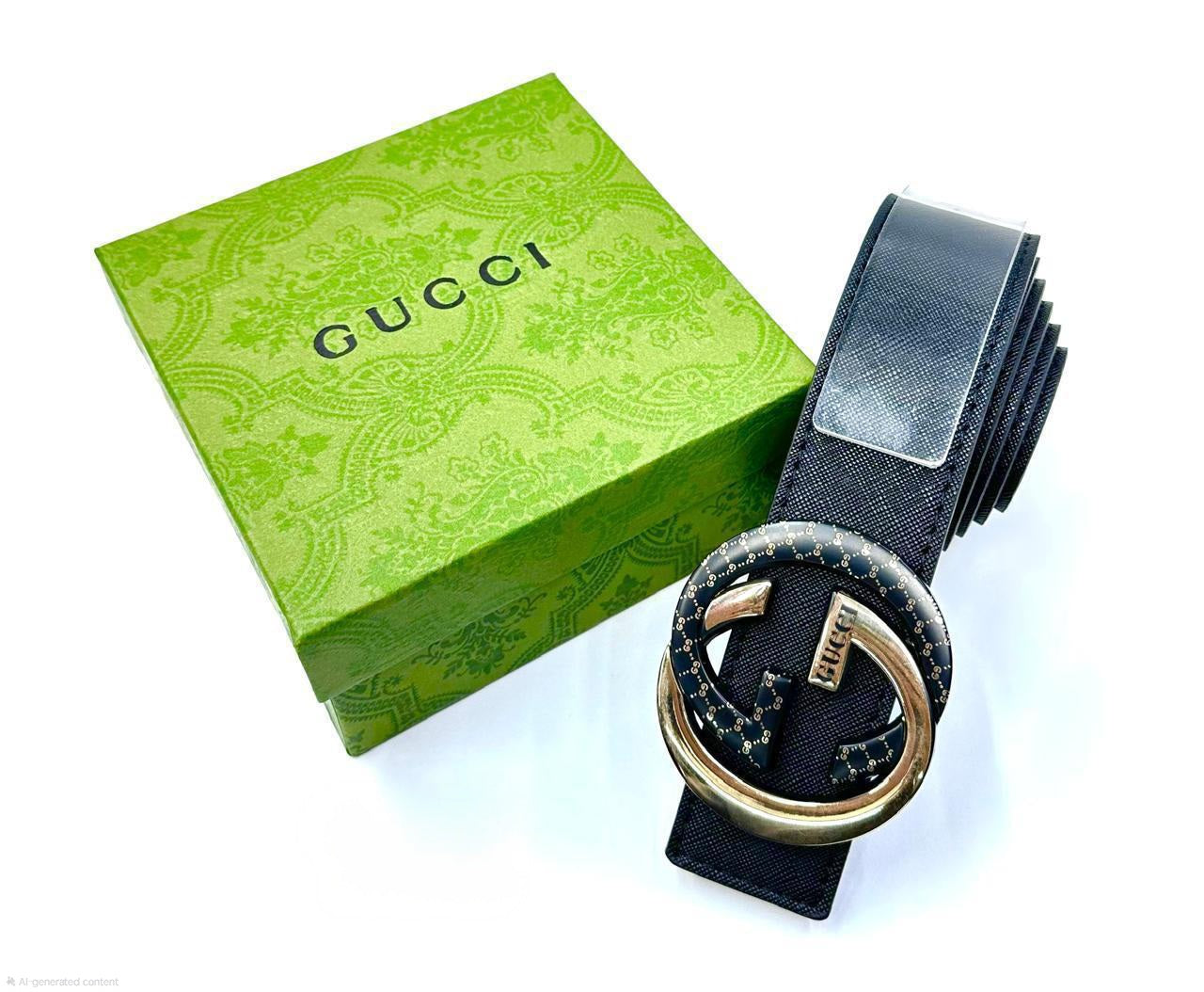 Gucci | Interlocking G Belt – Black / Champagne / Gold
