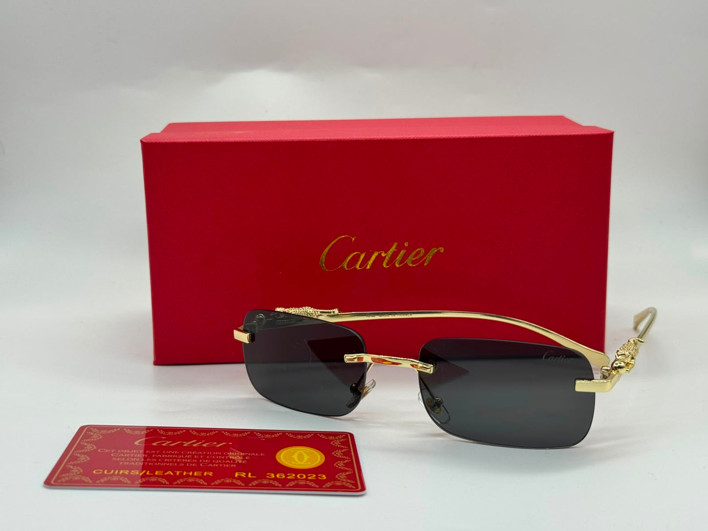 Cartier | Panthère de Cartier Rimless Sunglasses – Gold / Dark Grey