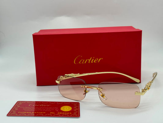 Cartier | Panthère de Cartier Rimless Rectangular Sunglasses – Gold / Light Blue