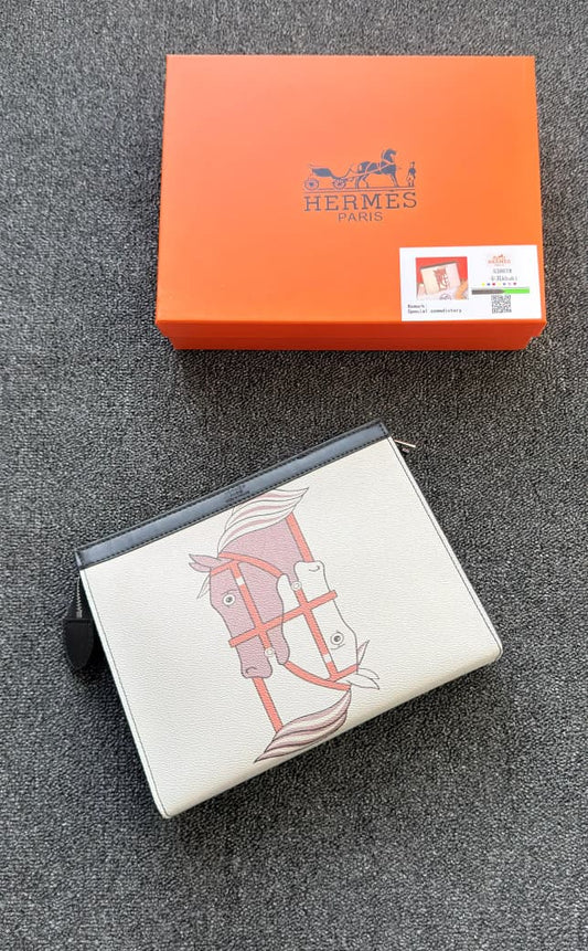 Hermès | Geometric Graphic Canvas Pouch – Red / Blue / Yellow